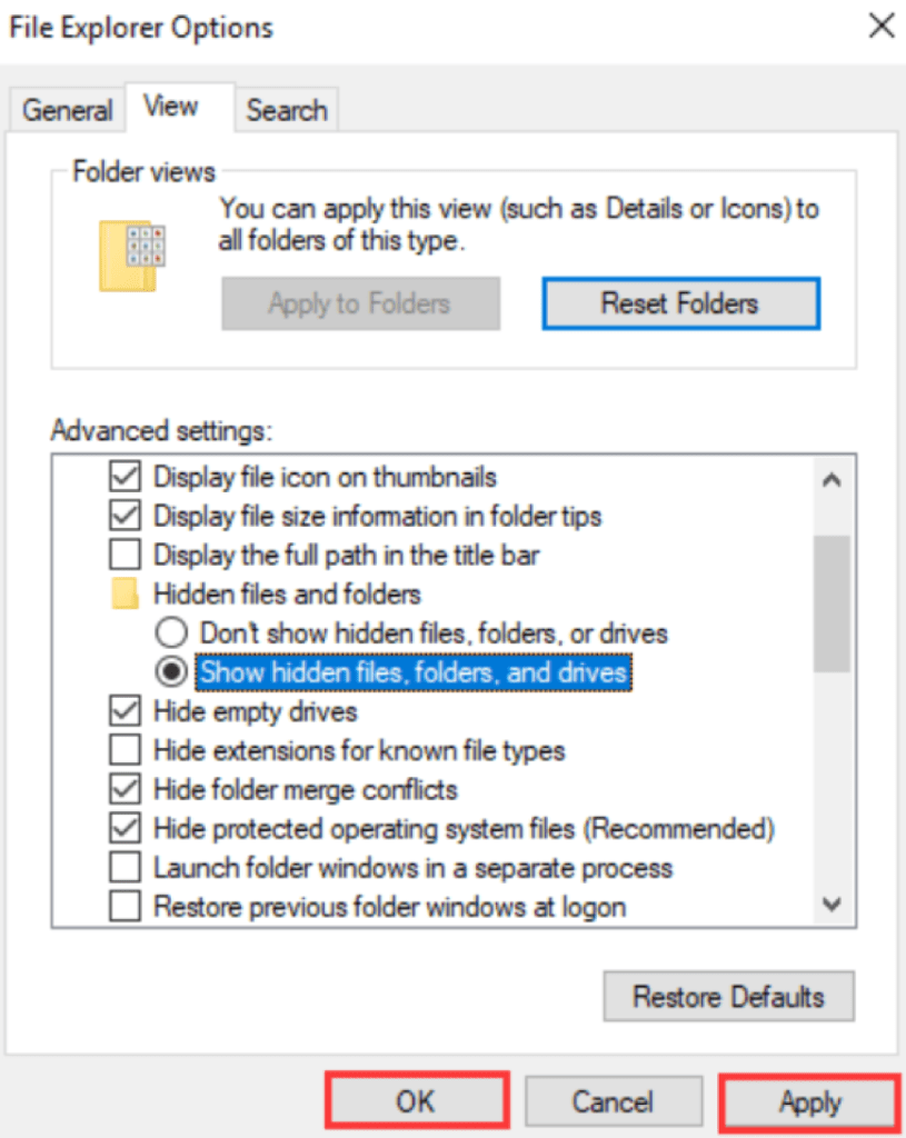 Show Hidden files, folders and drives